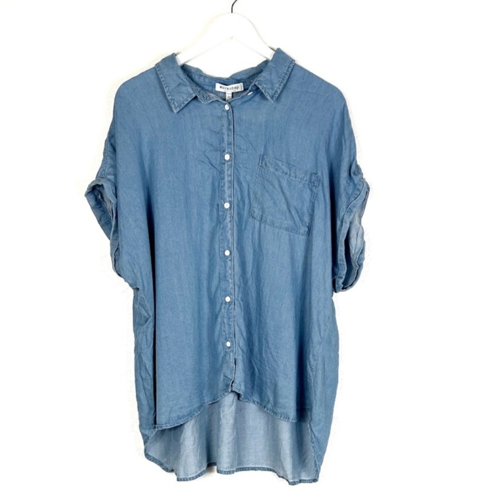 NWT Workshop Chambray short sleeve Tencel button up plus size shirt 3X NEW